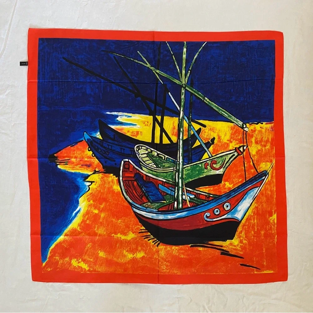 Colorful Silk Abstract Print Scarf Wrap Sarong Wall Art
